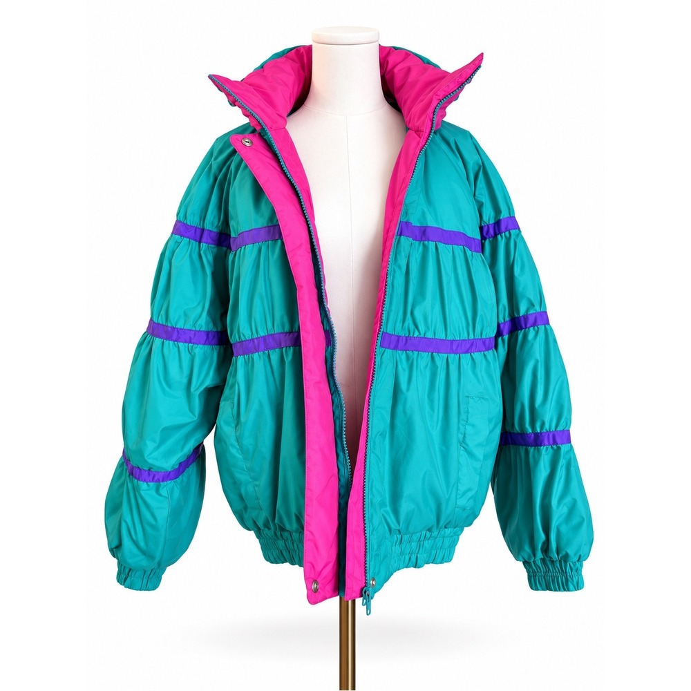 VINTAGE 80s 90s MIXED BLUES | Teal Pink Purple Puffer Ski Jacket M